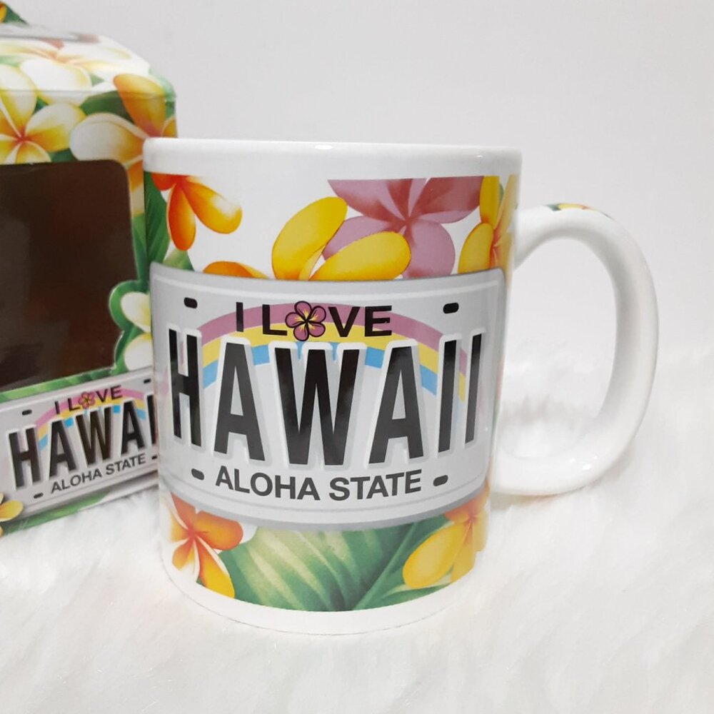 I LOVE HAWAII License Plate " Aloha State " Coffee Mug Ceramic NEW in Box